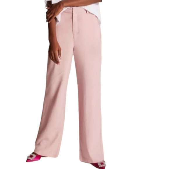 En Saison Valeria Linen Blend Pink Wide Leg Trouser Pants - Picture 1 of 13